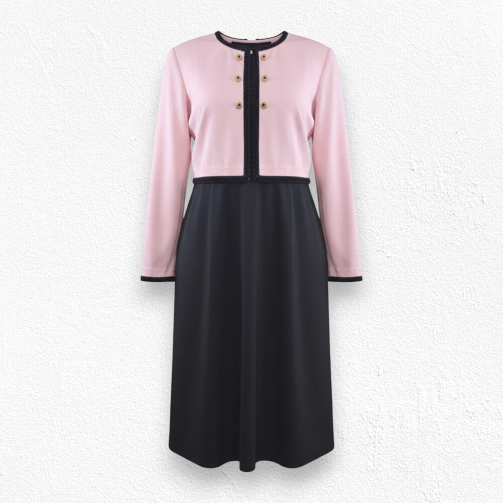 Vintage 1990s Danny and Nicole Pink Black Polished Dress Size 16 Made in USA